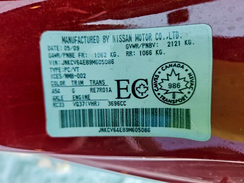 JNKCV64E89M605086 - 2009 INFINITI G37 BASE RED photo 12