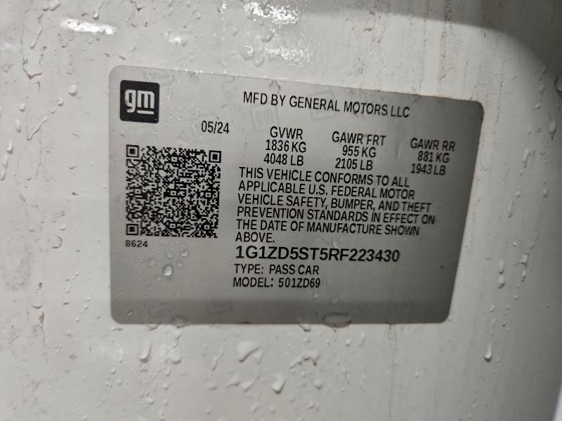 1G1ZD5ST5RF223430 - 2024 CHEVROLET MALIBU LT Biały zdjęcie 12