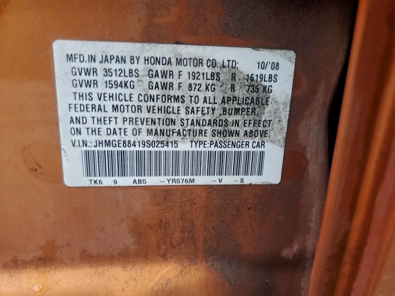 JHMGE88419S025415 - 2009 HONDA FIT SPORT ORANGE photo 13