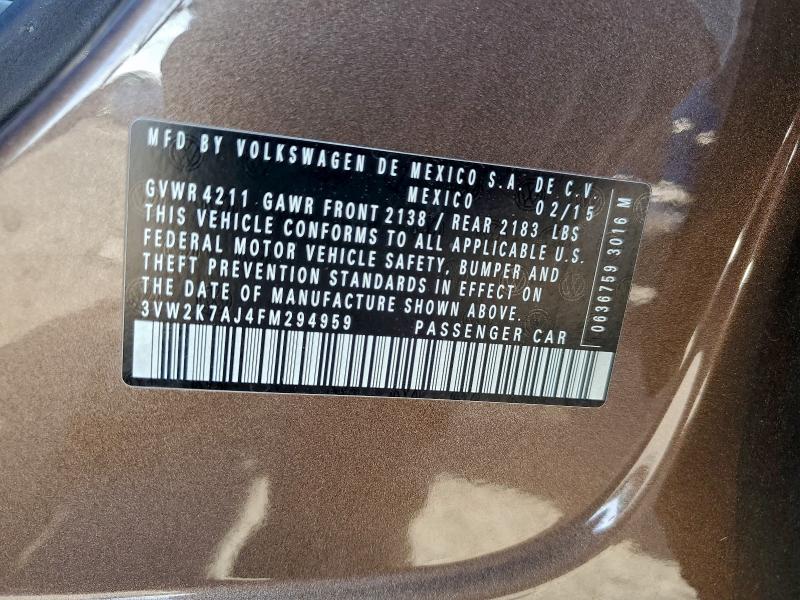 3VW2K7AJ4FM294959 - 2015 VOLKSWAGEN JETTA BASE Շագանակագույն լուսանկար 12
