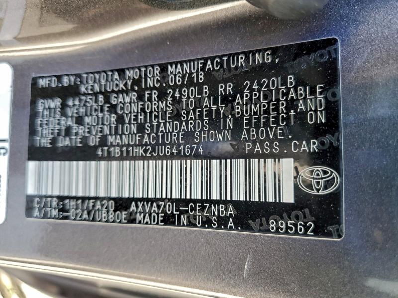 4T1B11HK2JU641674 - 2018 TOYOTA CAMRY L Сұр фото 13