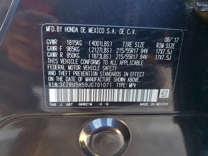 3CZRU5H59JG701071 - 2018 HONDA HR-V EX Czarny zdjęcie 12