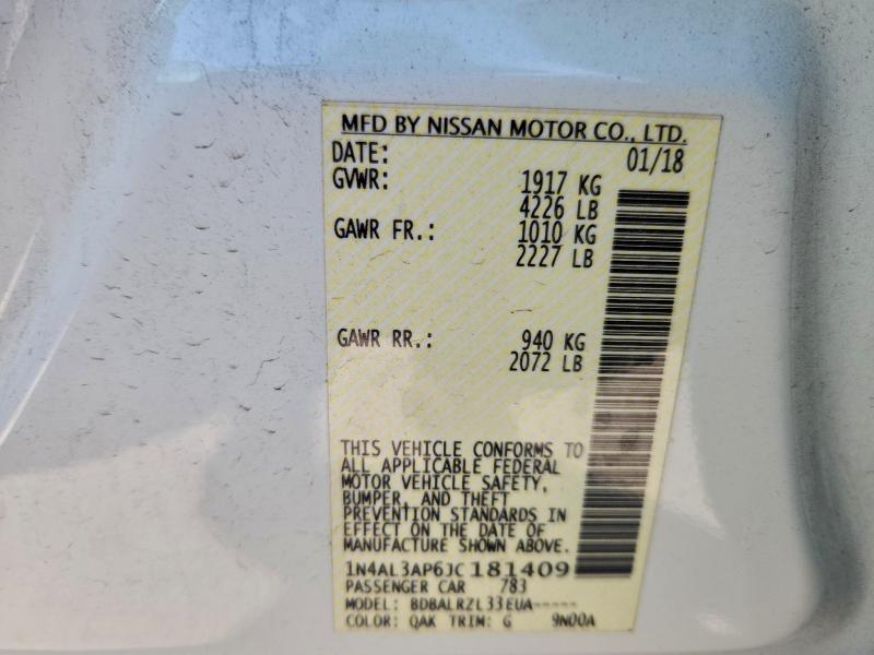 1N4AL3AP6JC181409 - 2018 NISSAN ALTIMA 2.5 白色 照片 12