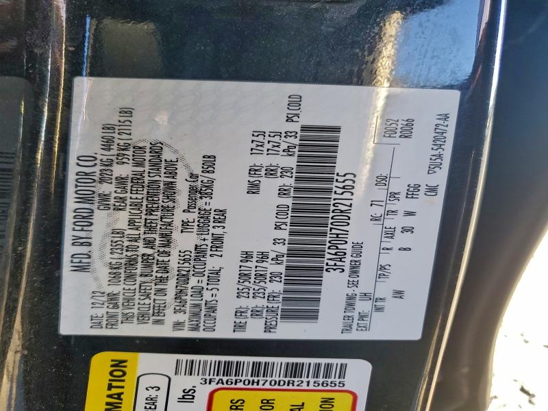 3FA6P0H70DR215655 - 2013 FORD FUSION SE 黑色 照片 12