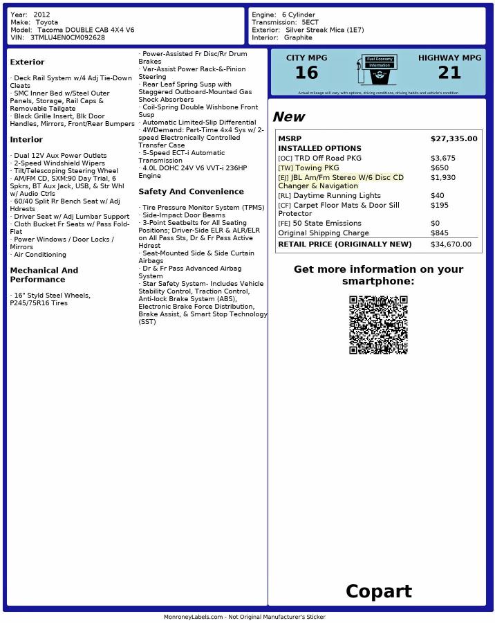 3TMLU4EN0CM092628 - 2012 TOYOTA TACOMA DOUBLE CAB 银色 照片 10
