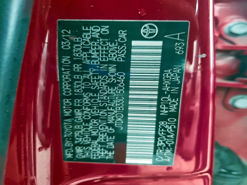 JTDKDTB33C1506460 - 2012 TOYOTA PRIUS C Rot Foto 12