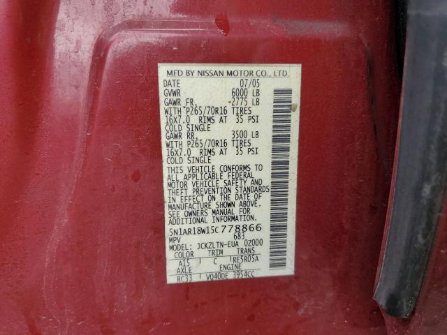 5N1AR18W15C778866 - 2005 NISSAN PATHFINDER LE Rojo foto 26