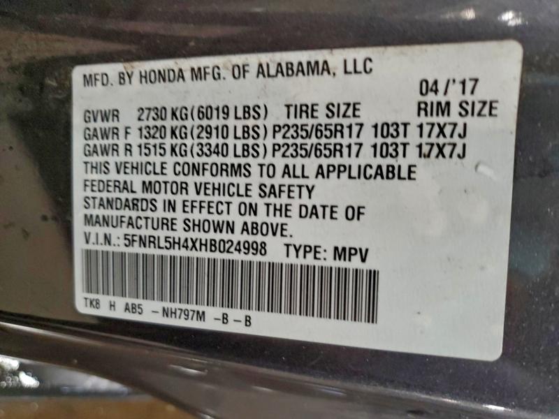 5FNRL5H4XHB024998 - 2017 HONDA ODYSSEY EX Boz foto 14