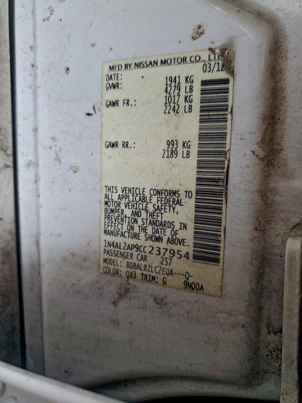 1N4AL2AP9CC237954 - 2012 NISSAN ALTIMA BASE Weiß Foto 12