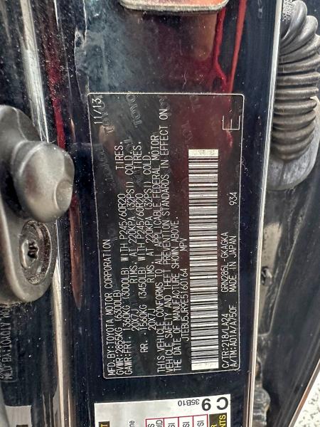 JTEBU5JR9E5160164 - 2014 TOYOTA 4RUNNER SR5 黑色 照片 10