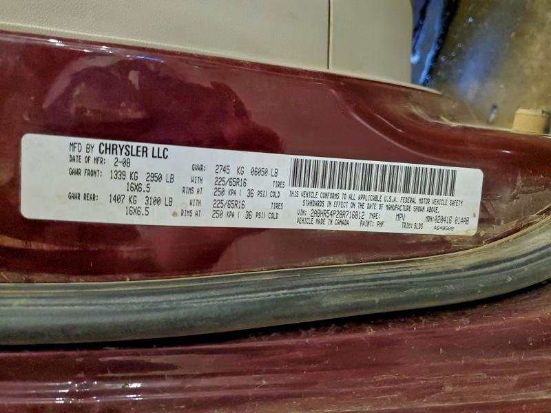 2A8HR54P28R716812 - 2008 CHRYSLER TOWN & COU TOURING MAROON photo 13