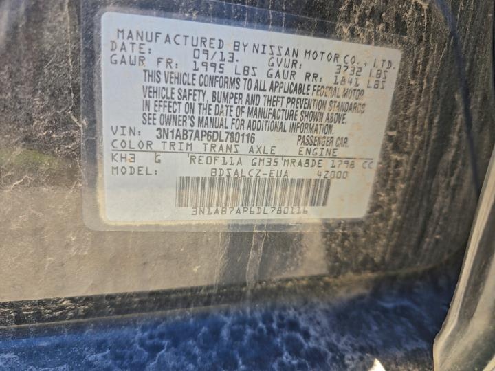 3N1AB7AP6DL780116 - 2013 NISSAN SENTRA S BLACK photo 10