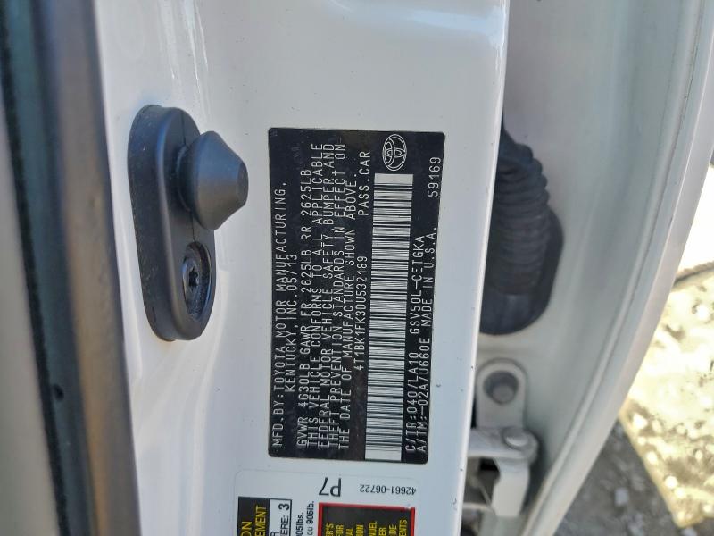 4T1BK1FK3DU532189 - 2013 TOYOTA CAMRY SE WHITE photo 12
