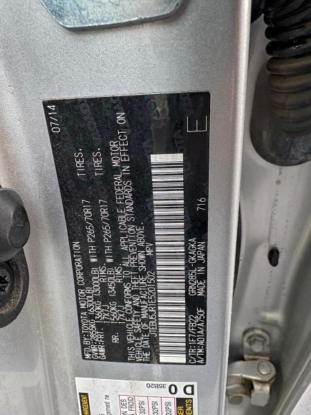 JTEBU5JR1E5201502 - 2014 TOYOTA 4RUNNER SR5 SILVER photo 10