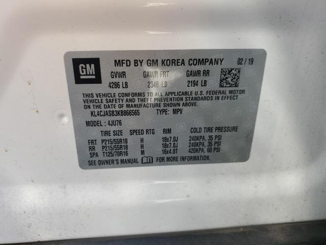 KL4CJASB3KB866565 - 2019 BUICK ENCORE PREFERRED WHITE photo 13