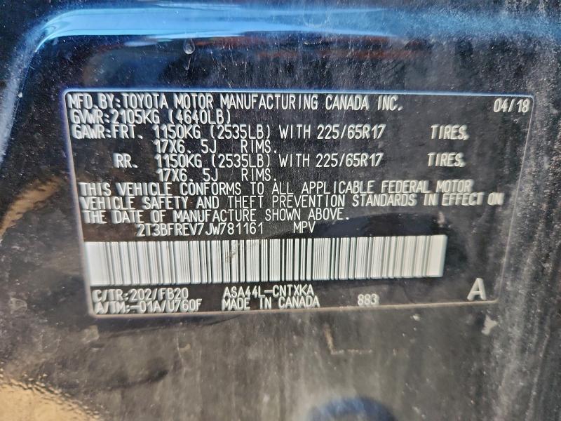 2T3BFREV7JW781161 - 2018 TOYOTA RAV4 LE Սև լուսանկար 13