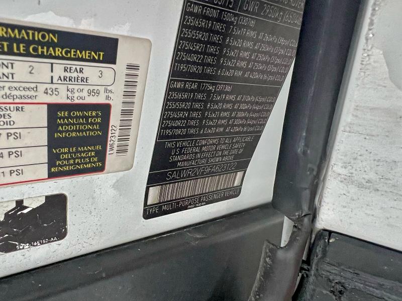 SALWR2VF9FA623122 - 2015 LAND ROVER RANGE ROVE HSE WHITE photo 10