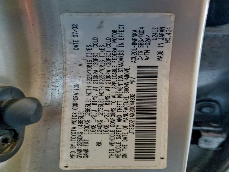 JTEGD21AX20044902 - 2002 TOYOTA HIGHLANDER GOLD photo 13