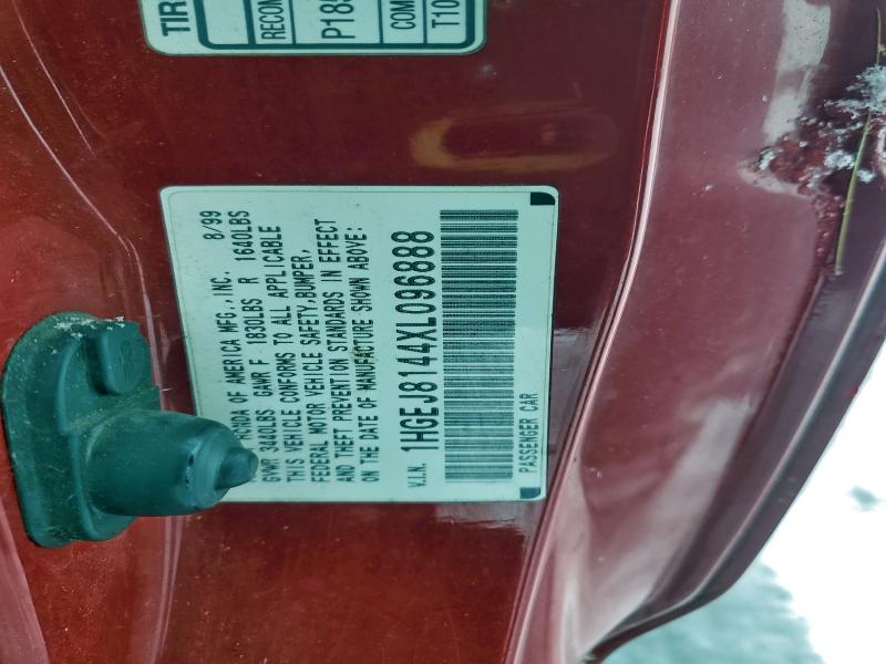1HGEJ8144XL096888 - 1999 HONDA CIVIC EX RED photo 12