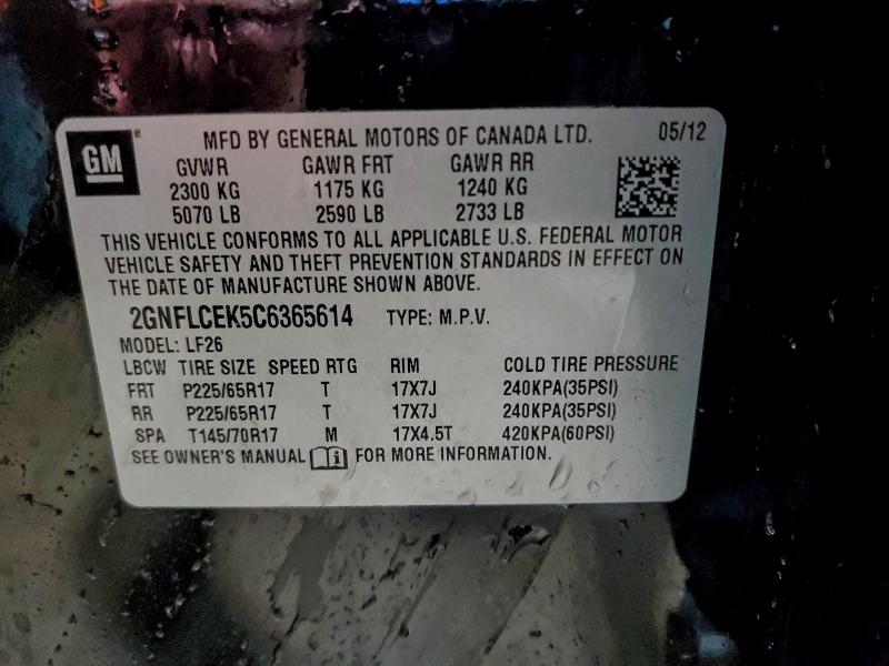 2GNFLCEK5C6365614 - 2012 CHEVROLET EQUINOX LS BLACK photo 13