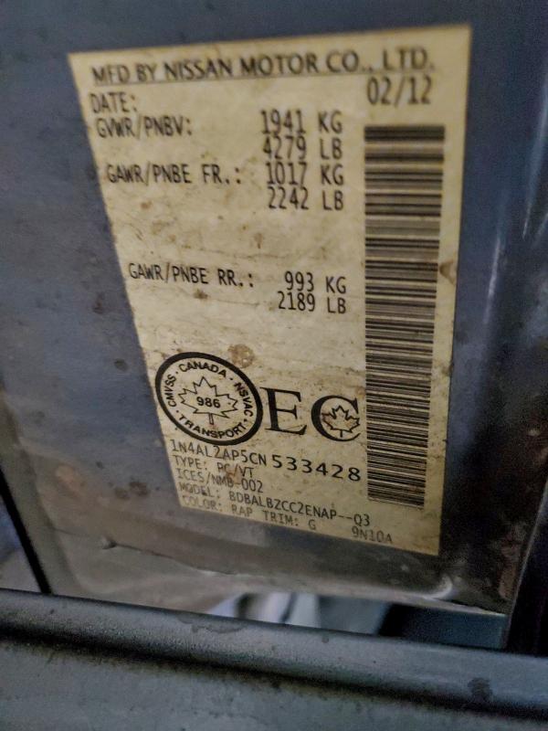 1N4AL2AP5CN533428 - 2012 NISSAN ALTIMA BASE GRAY photo 12