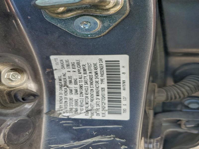 2HGFC2F72GH511928 - 2016 HONDA CIVIC EX ნაცრისფერი ფოტო 12