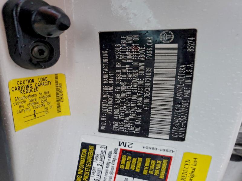 4T1BF3EKXBU734039 - 2011 TOYOTA CAMRY BASE Белый фото 12