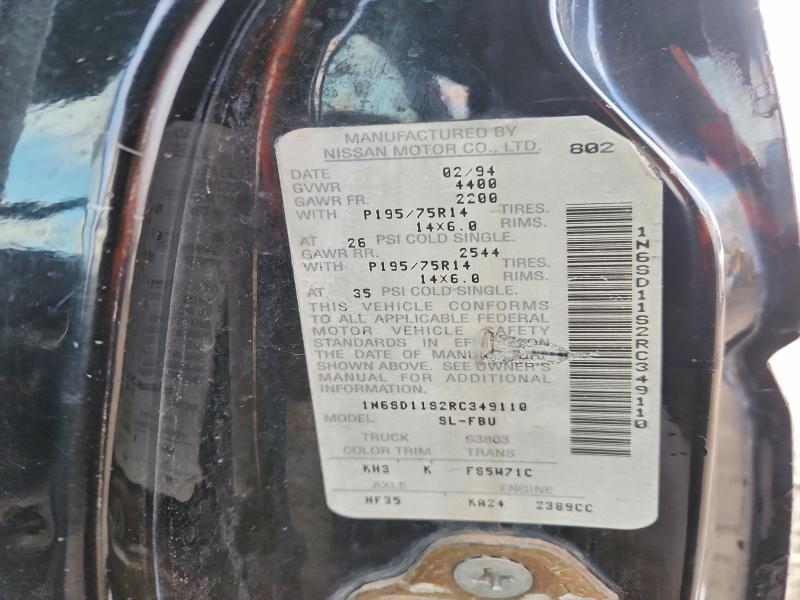 1N6SD11S2RC349110 - 1994 NISSAN TRUCK BASE Чорний фото 12