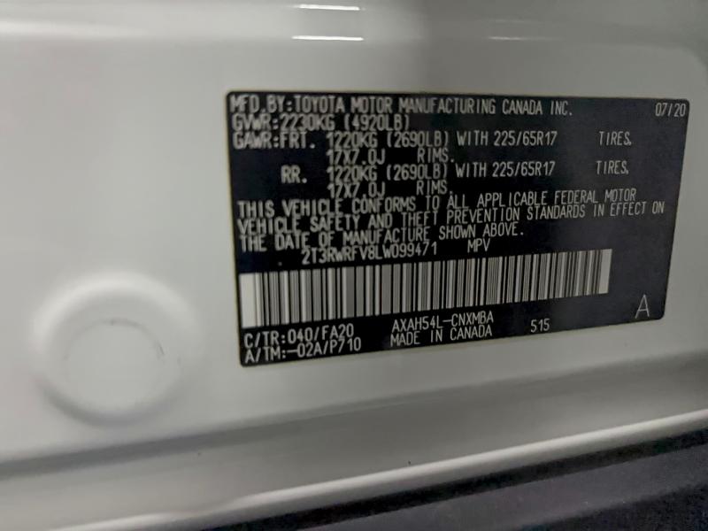 2T3RWRFV8LW099471 - 2020 TOYOTA RAV4 XLE 白色 照片 10