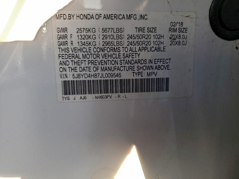 5J8YD4H87JL009546 - 2018 ACURA MDX ADVANCE თეთრი ფოტო 14