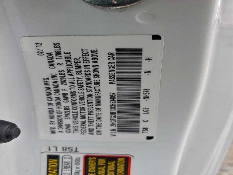 2HGFG3B13CH534057 - 2012 HONDA CIVIC EXL WHITE photo 12