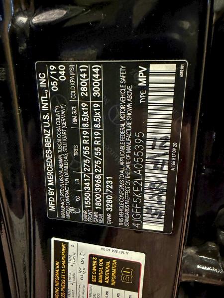 4JGFF5KE2LA055395 - 2020 MERCEDES-BENZ GLS 450 4MATIC BLACK photo 10