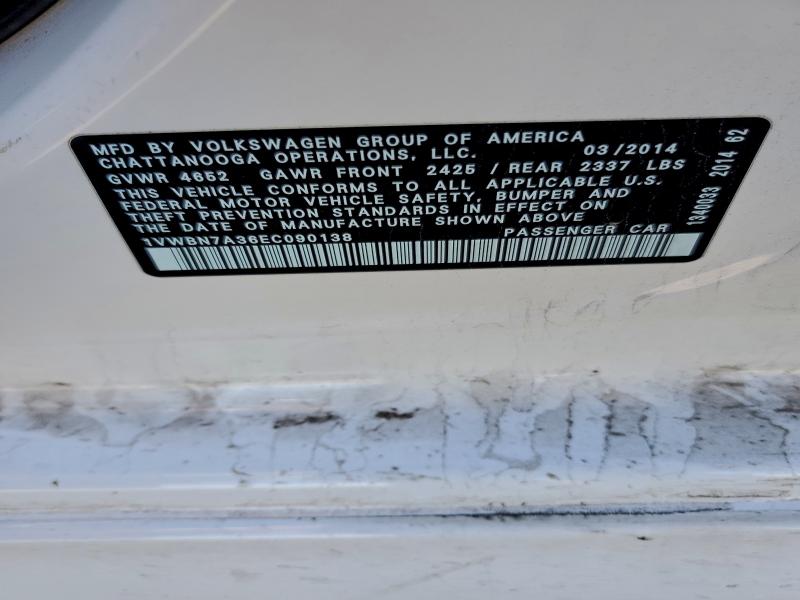 1VWBN7A36EC090138 - 2014 VOLKSWAGEN PASSAT SE WHITE photo 12