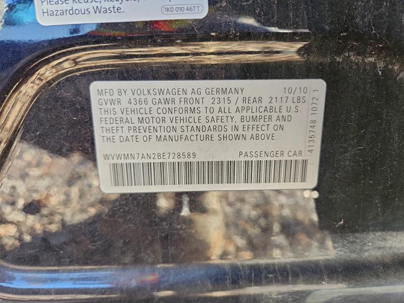 WVWMN7AN2BE728589 - 2011 VOLKSWAGEN CC SPORT BLACK photo 13