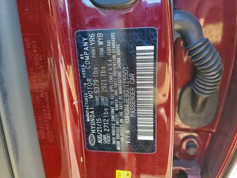 KMHGN4JE9GU125501 - 2016 HYUNDAI GENESIS 3.8L 红色 照片 12