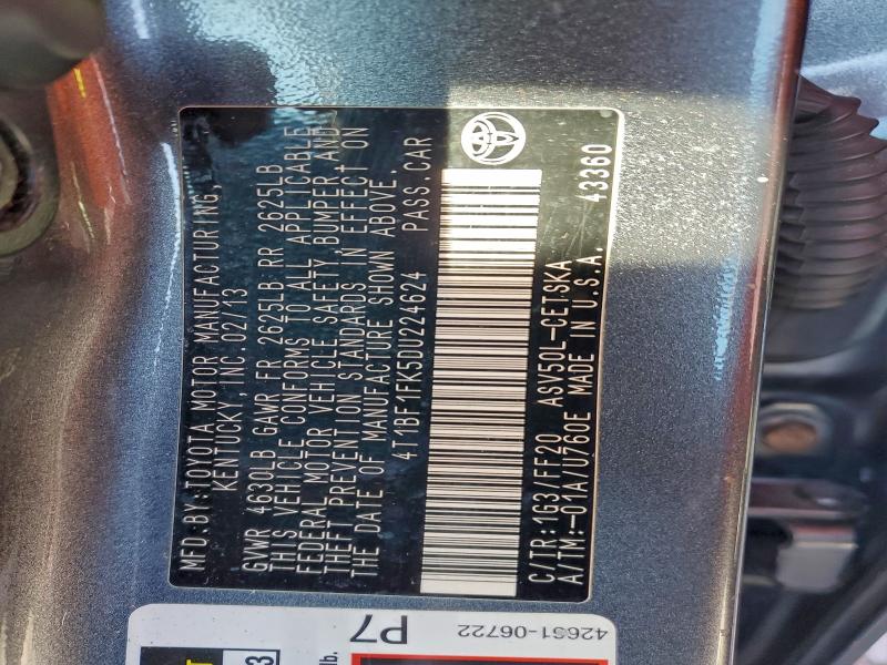 4T1BF1FK5DU224624 - 2013 TOYOTA CAMRY L GRAY photo 12