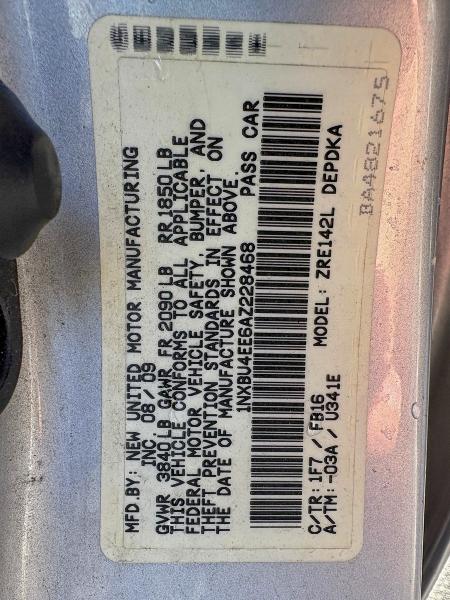 1NXBU4EE6A2228468 - 2010 TOYOTA COROLLA BA BLUE photo 10