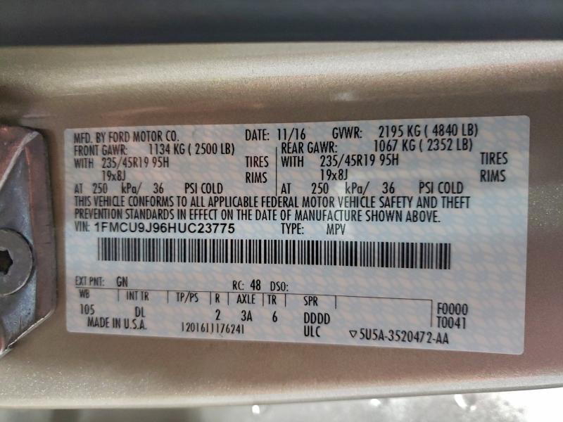 1FMCU9J96HUC23775 - 2017 FORD ESCAPE TITANIUM თაფლისფერი ფოტო 13