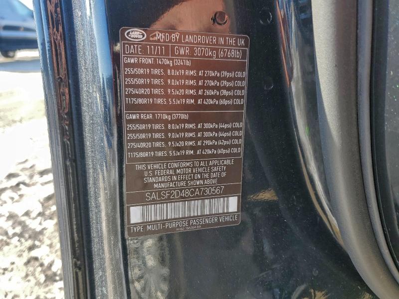 SALSF2D48CA730567 - 2012 LAND ROVER RANGE ROVE HSE BLACK photo 13